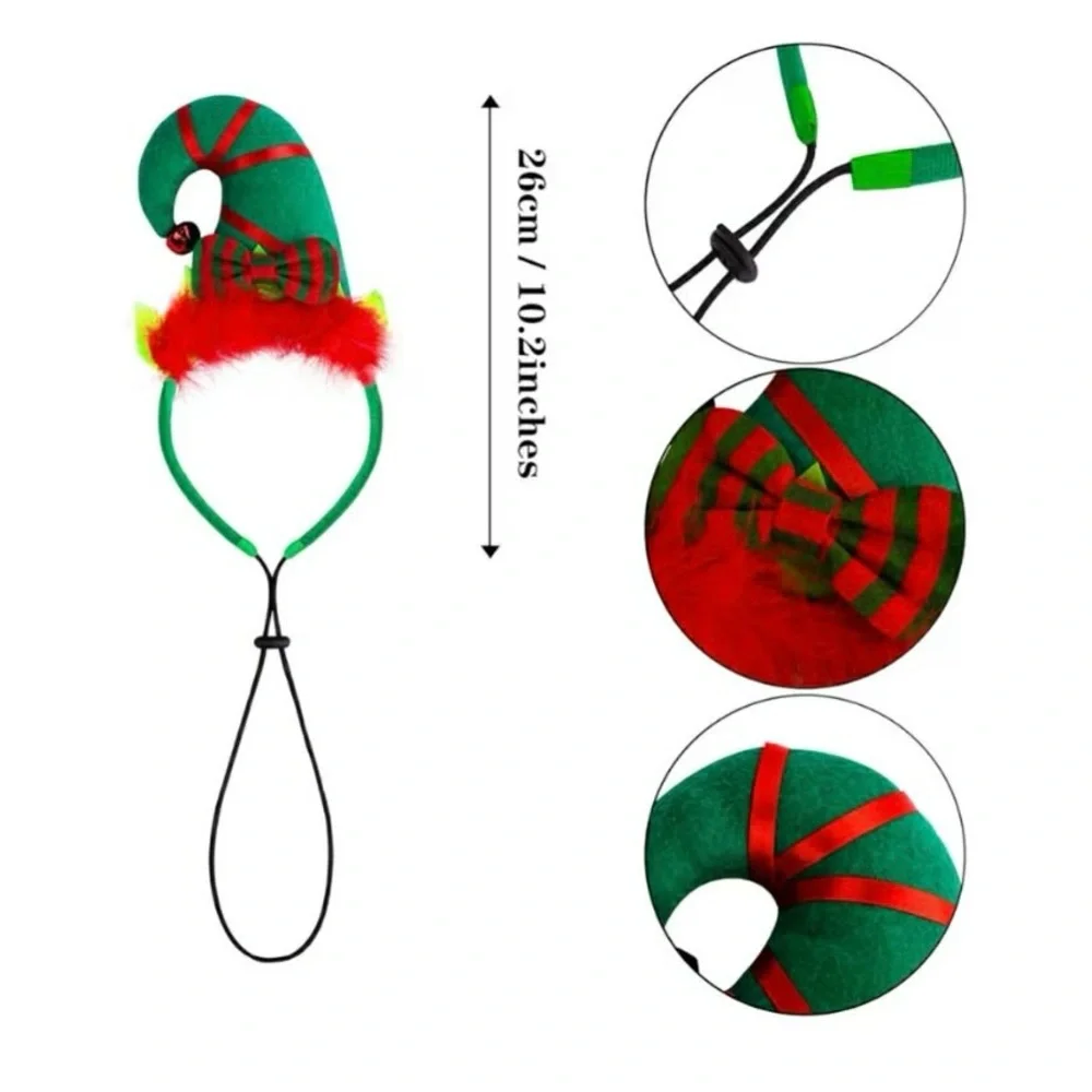 Holiday Elf Dog Headband Hat - Green/Red Festive Pet Accessory